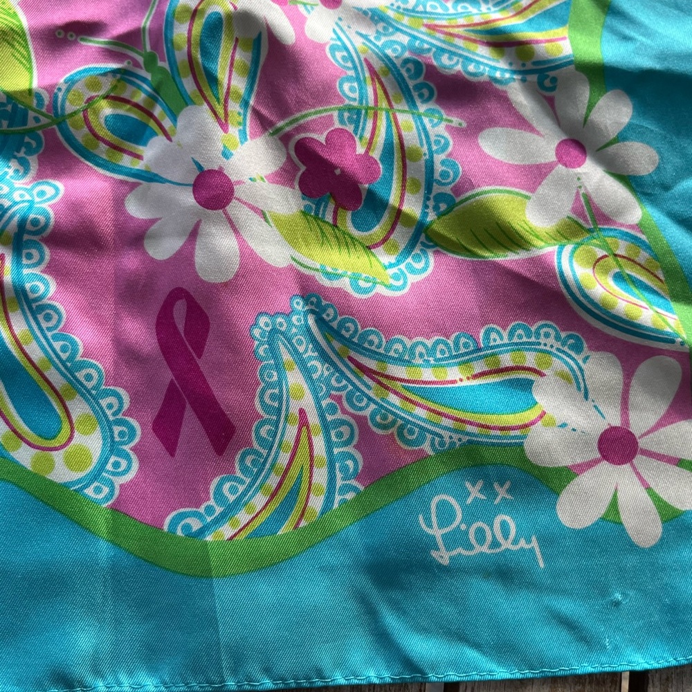 Lilly Pulitzer Floral Paisley Scarf 12.75” X 56” Rectangle Blue Green Pink - Picture 4 of 6